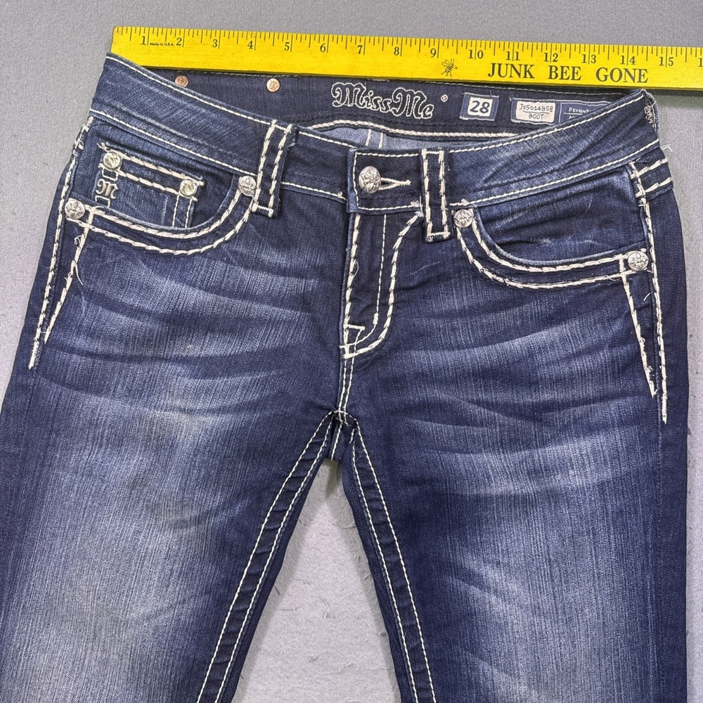 Miss Me Women Jeans WOMENS 28x34 Boot Cut Embroidered Stretch THICK STITCH - Picture 7 of 10